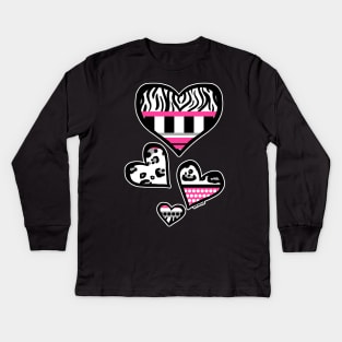 Hot Pink Y2K Busy Stripes Kids Long Sleeve T-Shirt